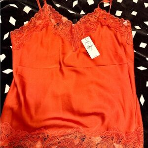 Express Satin Top with Lace Detail in Orange